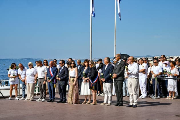 Commemorative White March in honor of the victims of the July 14, 2016, attack on the Promenade des Anglais in Nice, on July 12, 2026. The city of Nice and various victims’ associations organized a march, which began near Lenval Hospital, where the truck plowed into the crowd in 2016, killing 86 people and injuring more than 400. The procession stopped in front of the memorial sculpture *L’Ange de la Baie*, created by Jean Marie Fondacaro, for a wreath-laying ceremony before proceeding to the Albert I Garden, where everyone was able to place a white rose in front of the bandstand. The mayor of Nice, E. Ciotti, along with his partner O. Péraldi, the Prefect of the Alpes-Maritimes, L. Houttiaux, and members of his city council, such as Dep  Copyright: xBrunoxBebertx xBestimagexBrunoxBebertx xBestimagex