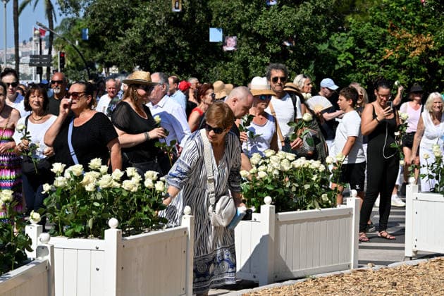 Commemorative White March in honor of the victims of the July 14, 2016, attack on the Promenade des Anglais in Nice, on July 12, 2026. The city of Nice and various victims’ organizations organized a march, which began near Lenval Hospital, where the truck plowed into the crowd in 2016, killing 86 people and injuring more than 400. The procession stopped in front of the memorial sculpture *L’Ange de la Baie*, created by Jean Marie Fondacaro, for a wreath-laying ceremony before proceeding to the Albert I Garden, where everyone could place a white rose in front of the bandstand. The mayor of Nice, E. Ciotti, along with his partner O. Péraldi, the Prefect of the Alpes-Maritimes, L. Houttiaux, and members of his city council, such as Deputy B  Copyright: xBrunoxBebertx xBestimagexBrunoxBebertx xBestimagex