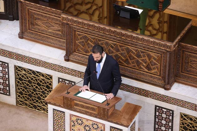 Sharaa calls for new chapter in Syria s history as new parliament convenes DAMASCUS, SYRIA - JULY 12: Syrian President Ahmad al-Sharaa addresses during the first session of the newly elected parliament following the fall of the Assad regime, in Damascus, Syria, on July 12, 2026. Izz Aldien Alqasem Anadolu Damascus Syria. Editorial use only. Please get in touch for any other usage.  Copyright: x2026xAnadoluxIzzxAldienxAlqasemx