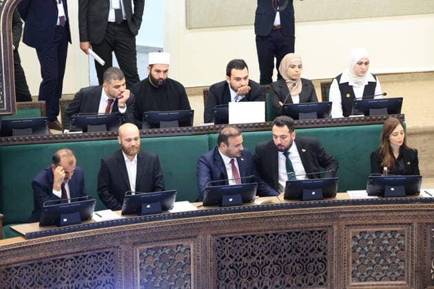 Syrian Parliament Members Vote for New Speaker in the Presence of President Ahmed al-Sharaa Damascus, Syria - July 12, 2026: Members of Syria s newly formed People s Assembly cast their votes to elect the speaker of the parliament during the historic inaugural session held in the presence of Syrian President Ahmed al-Sharaa for the first time since the fall of the Bashar al-Assad regime. Damascus Syria Copyright: xMohammadxBashirxAldaherx