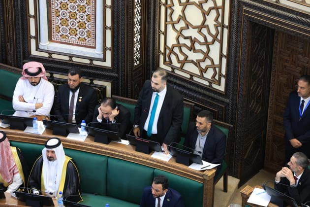 Syrian Parliament Members Vote for New Speaker in the Presence of President Ahmed al-Sharaa Damascus, Syria - July 12, 2026: Members of Syria s newly formed People s Assembly cast their votes to elect the speaker of the parliament during the historic inaugural session held in the presence of Syrian President Ahmed al-Sharaa for the first time since the fall of the Bashar al-Assad regime. Damascus Syria Copyright: xMohammadxBashirxAldaherx