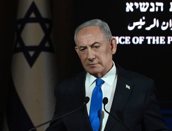 Israeli Prime Minister Benjamin Netanyahu speaks at a ceremony marking 50 years since Operation Entebbe, Operation Yonathan, at the president s residence in Jerusalem on Sunday, July 12, 2026. Netanyahu s oldest brother Yonathan was killed in the legendary 1976 Israeli counter-terrorist hostage rescue mission in Uganda.  JER2026071207 DEBBIExHILL