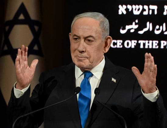 Israeli Prime Minister Benjamin Netanyahu speaks at a ceremony marking 50 years since Operation Entebbe, Operation Yonathan, at the president s residence in Jerusalem on Sunday, July 12, 2026. Netanyahu s oldest brother Yonathan was killed in the legendary 1976 Israeli counter-terrorist hostage rescue mission in Uganda.  JER2026071209 DEBBIExHILL