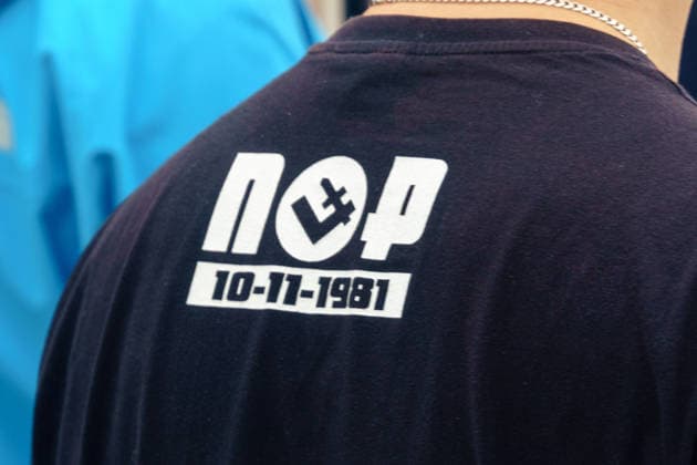 The Vohynian march organized by the Confederation of the Polish Crown. T-shiort with a symbol of Nation Rebirth of Poland. Warsaw Poland Copyright: xMikolajxJaneczekx