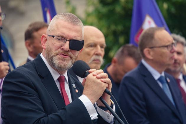 The Vohynian march organized by the Confederation of the Polish Crown. MEP Grzegorz Braun. Warsaw Poland Copyright: xMikolajxJaneczekx