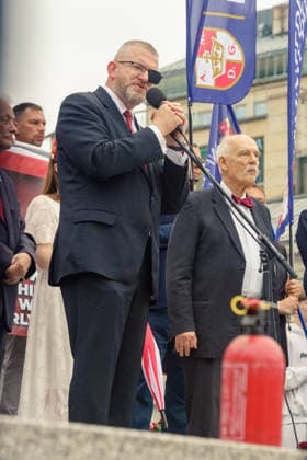The Vohynian march organized by the Confederation of the Polish Crown. MEP Grzegorz Braun and a fire extinusher. Warsaw Poland Copyright: xMikolajxJaneczekx