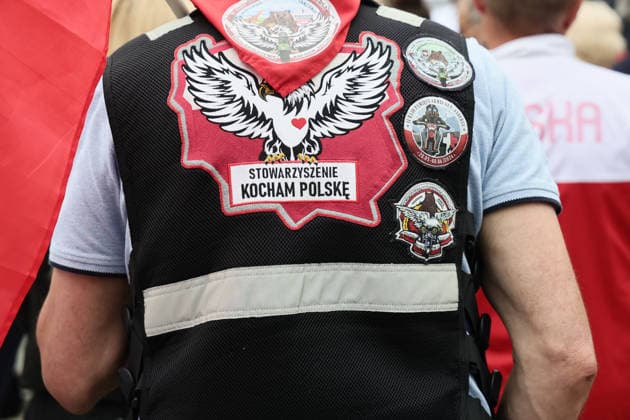 The Volhynia March in Warsaw Photo: Anita Walczewska East News, The Volhynia March, organized by the far-right Confederation of the Polish Crown and led by MP Grzegorz Braun, on July 12th 2026, in Warsaw, Poland. The 2026 demonstrations are occurring against a backdrop of increased diplomatic tension between Warsaw and Kyiv over the commemoration of the UPA (Ukrainian Insurgent Army), the organization responsible for the Volhynia massacre. The march had a largely anti-Ukrainian tone. Pictured: A man wearing a vest with the logo of the ?I Love Poland? motorcycle club EN_01680833_0083 