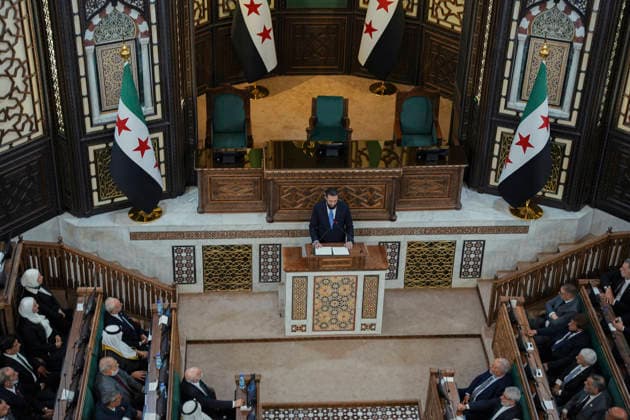 Damascus Syria Parliament First Session Syria s President Ahmed al-Sharaa addresses members of Syria s People s Assembly during the first session of the country s new parliament in Damascus, Syria, on July 12, 2026. The assembly s 30-month transitional term includes reviewing legislation, overseeing government work and approving the state budget and international treaties. Damascus Damascus Syria Copyright: xOmarxAlbamx