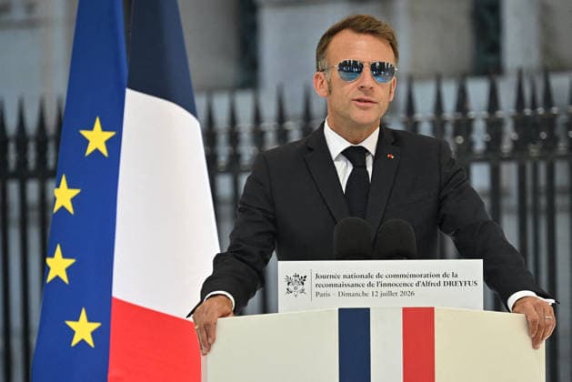 Frst National Day of Commemoration Recognizing Alfred Dreyfus s Innocence - Paris French President Emmanuel Macron presides over the first National Day of Commemoration recognizing Alfred Dreyfus s innocence, held on the Île de la Cité in Paris in front of the Court of Cassation on July 12, 2026, in the presence of elected officials, Minister of the Armed Forces Catherine Vautrin, Paris Mayor Emmanuel Grégoire, and the captain s grandson—99-year-old Charles Dreyfus—the Head of State delivered a speech marking the 120th anniversary, to the day, of the Court of Cassation s decision to rehabilitate Alfred Dreyfus. Photo by Christian Liewig Pool ABACAPRESS.COM Paris France  Copyright: xLiewigxChristian Pool ABACAx