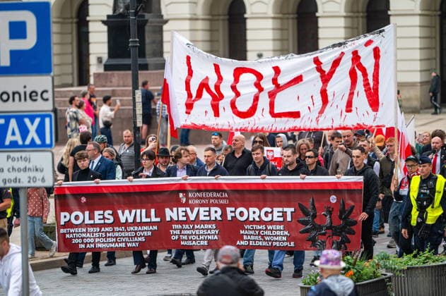 Warszawa 12.07.2026 Polish nationalist Volhynia March in memory of massacres of Poles in Volhynia organized by the far right --- Marsz Wolynski upamietniajacy ofiary Rzezi Wolynskiej organizowany przez prawicowych politykow. Persons shown : baner wolyn marsz uczestnicy Fot. Kai Taller Arena Akcji NEWSPIX.PL --- newspix.pl POLAND OUT! 