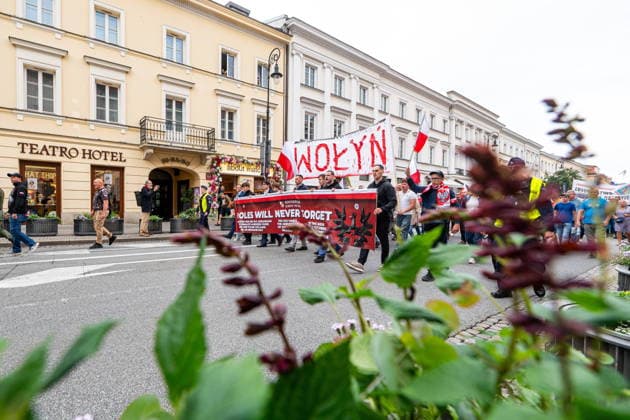 Warszawa 12.07.2026 Polish nationalist Volhynia March in memory of massacres of Poles in Volhynia organized by the far right --- Marsz Wolynski upamietniajacy ofiary Rzezi Wolynskiej organizowany przez prawicowych politykow. Persons shown : baner wolyn marsz uczestnicy Fot. Kai Taller Arena Akcji NEWSPIX.PL --- newspix.pl POLAND OUT! 