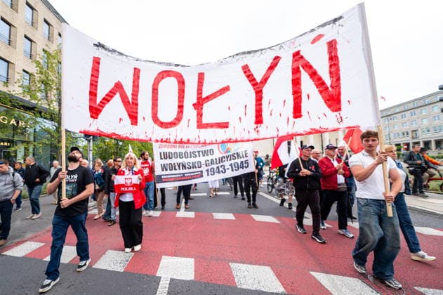 Warszawa 12.07.2026 Polish nationalist Volhynia March in memory of massacres of Poles in Volhynia organized by the far right --- Marsz Wolynski upamietniajacy ofiary Rzezi Wolynskiej organizowany przez prawicowych politykow. Persons shown : baner wolyn Fot. Kai Taller Arena Akcji NEWSPIX.PL --- newspix.pl POLAND OUT! 