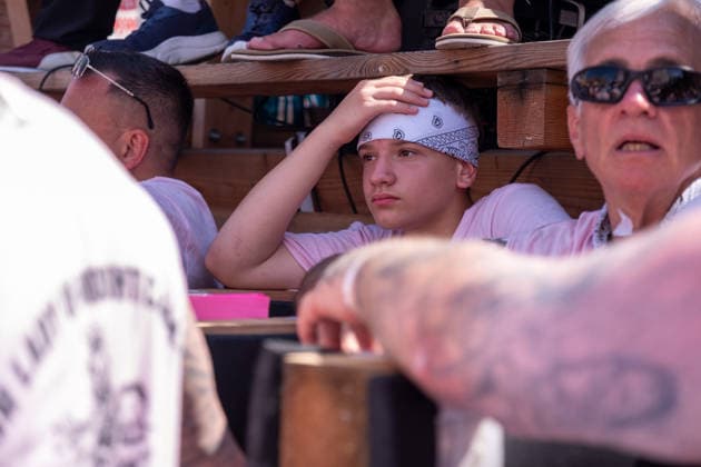 July 12, 2026, New York, New York, USA: A young lifter takes a moment in the heat in between lifts...The Ã¢â‚¬oeDancing of the GiglioÃ¢â‚¬Â is an annual event, held in Williamsburg, Brooklyn in front of Our Lady of Mount Carmel. The Italian community takes part in a 139 year old tradiontion celebration heritage, faith and culture. New York USA - ZUMAp288 20260712_znp_p288_004 Copyright: xSyndixPilarx