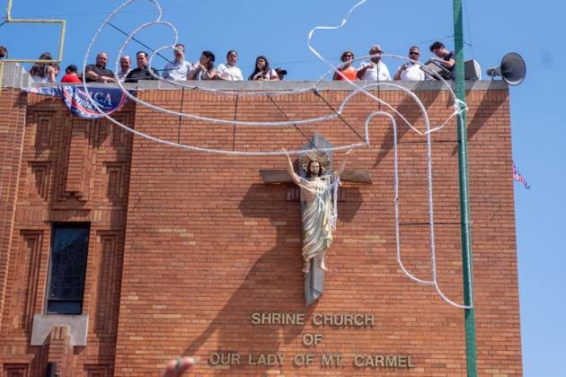 July 12, 2026, New York, New York, USA: Spectators watch from the roof of Our Lady of Mount Carmel. ..The Ã¢â‚¬oeDancing of the GiglioÃ¢â‚¬Â is an annual event, held in Williamsburg, Brooklyn in front of Our Lady of Mount Carmel. The Italian community takes part in a 139 year old tradiontion celebration heritage, faith and culture. New York USA - ZUMAp288 20260712_znp_p288_007 Copyright: xSyndixPilarx