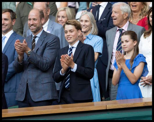 . 12 07 2026. London, United Kingdom. Prince William,Prince George and Princess Charlotte watch the trophy presentation at the end of the Mens Singles Final at the Wimbledon Tennis Championships in London.  xStephenxLockx xi-Imagesx IIM-26902-0244