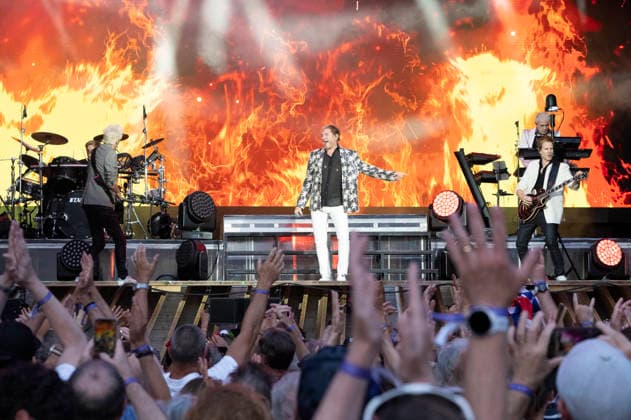 Roger Taylor, John Taylor, Simon Le Bon, Dom Brown und Nick Rhodes von Duran Duran live auf dem Musikfestival Moon&Stars 2026 auf der Piazza Grande. Locarno, 12.07.2026 *** Roger Taylor, John Taylor, Simon Le Bon, Dom Brown, and Nick Rhodes of Duran Duran performing live at the Moon Stars 2026 music festival on Piazza Grande in Locarno, July 12, 2026 Foto:xA.xRaemyx xFuturexImagex duran_6711