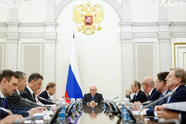 RUSSIA, MOSCOW - JULY 13, 2026: Russia s PM Mikhail Mishustin (C) chairs a meeting of Russia s deputy prime ministers at the House of the Russian Government. Dmitry Astakhov POOL TASS  94999851