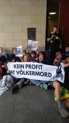 Greta Thunberg detained during Peacefully Against Genocide protest in Berlin BERLIN, GERMANY - JULY 13: (----EDITORIAL USE ONLY - MANDATORY CREDIT - PEACEFULLY AGAINST GENOCIDE HANDOUT - NO MARKETING NO ADVERTISING CAMPAIGNS - DISTRIBUTED AS A SERVICE TO CLIENTS----) Activists demand to stop the production of weapons destined for Palestine and Lebanon during Peacefully Against Genocide protest as they gather in front of the offices of the arms manufacturer Rheinmetall near the Brandenburg Gate in Berlin, Germany on July 13, 2026. Peacefully Against Genocide Anadolu Berlin Germany. Editorial use only. Please get in touch for any other usage.  Copyright: x2026xAnadoluxPeacefullyxAgainstxGenocidex