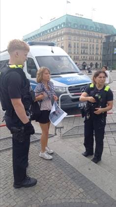 Greta Thunberg detained during Peacefully Against Genocide protest in Berlin BERLIN, GERMANY - JULY 13: (----EDITORIAL USE ONLY - MANDATORY CREDIT - PEACEFULLY AGAINST GENOCIDE HANDOUT - NO MARKETING NO ADVERTISING CAMPAIGNS - DISTRIBUTED AS A SERVICE TO CLIENTS----) Activist Greta Thunberg is detained during Peacefully Against Genocide protest against the production of weapons destined for Palestine and Lebanon as people gather in front of the offices of the arms manufacturer Rheinmetall near the Brandenburg Gate in Berlin, Germany on July 13, 2026. Peacefully Against Genocide Anadolu Berlin Germany. Editorial use only. Please get in touch for any other usage.  Copyright: x2026xAnadoluxPeacefullyxAgainstxGenocidex