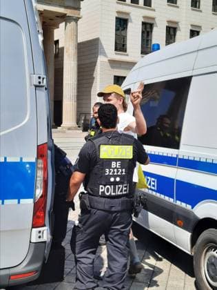 Greta Thunberg detained during Peacefully Against Genocide protest in Berlin BERLIN, GERMANY - JULY 13: (----EDITORIAL USE ONLY - MANDATORY CREDIT - PEACEFULLY AGAINST GENOCIDE HANDOUT - NO MARKETING NO ADVERTISING CAMPAIGNS - DISTRIBUTED AS A SERVICE TO CLIENTS----) Activists are detained during Peacefully Against Genocide protest against the production of weapons destined for Palestine and Lebanon as people gather in front of the offices of the arms manufacturer Rheinmetall near the Brandenburg Gate in Berlin, Germany on July 13, 2026. Peacefully Against Genocide Anadolu Berlin Germany. Editorial use only. Please get in touch for any other usage.  Copyright: x2026xAnadoluxPeacefullyxAgainstxGenocidex