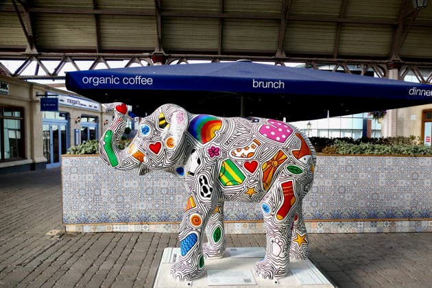 Trunks Across The Thames Ellie Pants decorated with underwear in Windsor Old Station. Trunks across the Thames is Thames Hospice™s very first art trail which will see businesses, schools, community groups and artists unite to create a free, fun, family-friendly trail of discovery for the local community to explore and enjoy. The majestic herd will be marching between 13th July to 13th September 2026! The herd of individually designed magnificent elephant sculptures will bring vibrancy, colour and creative artistry, transforming the streets, parks and open spaces of Slough, Eton and Windsor into a glorious open-air gallery., Credit:Geoffrey Swaine Geoff Swaine - B4563 Avalon UK, Berkshire, Windsor  Copyright: xGeoffreyxSwainex xGeoffxSwainex-xB4563x xAvalonx 1116316125