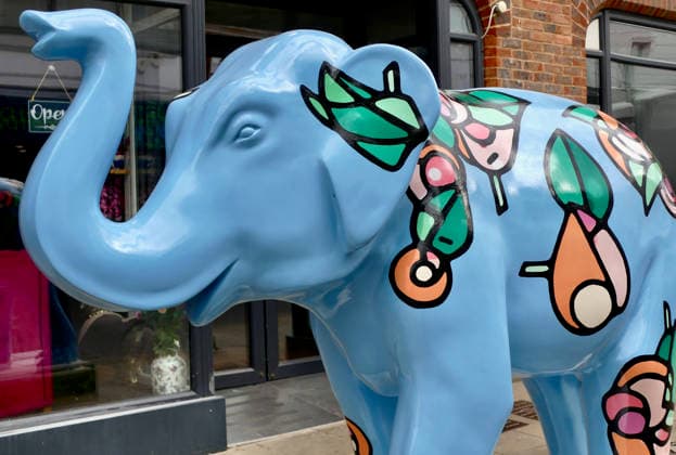 Trunks Across The Thames Season Change in Peascod Street by Richard Phipson. Trunks across the Thames is Thames Hospice™s very first art trail which will see businesses, schools, community groups and artists unite to create a free, fun, family-friendly trail of discovery for the local community to explore and enjoy. The majestic herd will be marching between 13th July to 13th September 2026! The herd of individually designed magnificent elephant sculptures will bring vibrancy, colour and creative artistry, transforming the streets, parks and open spaces of Slough, Eton and Windsor into a glorious open-air gallery., Credit:Geoffrey Swaine Geoff Swaine - B4563 Avalon UK, Berkshire, Windsor  Copyright: xGeoffreyxSwainex xGeoffxSwainex-xB4563x xAvalonx 1116316392