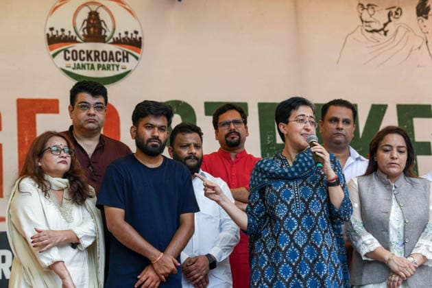 AAP leader Atishi attends the protest supporting CJP at Jantar Mantar New Delhi, Jul 13 (ANI): Aam Aadmi Party leader Atishi speaks during a protest supporting the Cockroach Janata Party (CJP) campaign seeking the resignation of Union Education Minister Dharmendra Pradhan over alleged examination irregularities and NEET paper leak, at Jantar Mantar, in New Delhi on Monday. CJP founder Abhijeet Dipke also present. New Delhi Delhi India Copyright: xANIx ANI_20260713182