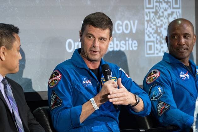 NOORDWIJK - Astronaut Reid Wiseman during a press conference at ESTEC, the Dutch facility of the European Space Agency (ESA). The four astronauts flew around the moon in April during the Artemis II flight. LINA SELG ANP netherlands out - belgium out  Copyright: xx x563461624x originalFilename: 563461624.jpg