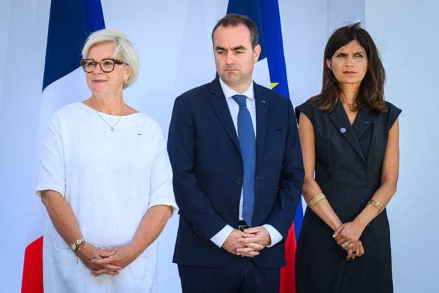 Speech by The President of The Republic to The Armies - Paris Emmanuel Macron, president of the French Republic, Catherine Vautrin, minister of the Armed Forces, Sebastien Lecornu, prime minister, and Alice Rufo, minister delegate to the minister of the armed forces, attend the speech to the armed forces at the Hotel de Brienne in Paris, France on July 13, 2026. Photo by Eric Tschaen Pool ABACAPRESS.COM Paris IDF France  Copyright: xTschaenxEric Pool ABACAx