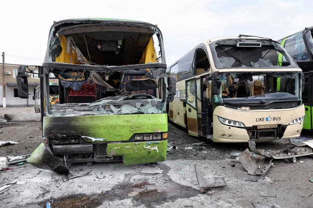 RECORD DATE NOT STATED Buses destroyed in a Russian attack are seen at a bus depot in Odesa, Ukraine, on July 13, 2026. Russian forces launched a missile and drone attack on the city on the morning of July 13, damaging a transport company, private houses and a sanatorium building. Four people, including a five-year-old girl, were injured (Photo by Nina Liashonok Ukrinform) Russian attack damages bus depot in Odesa  Copyright: xNinaxLiashonokx