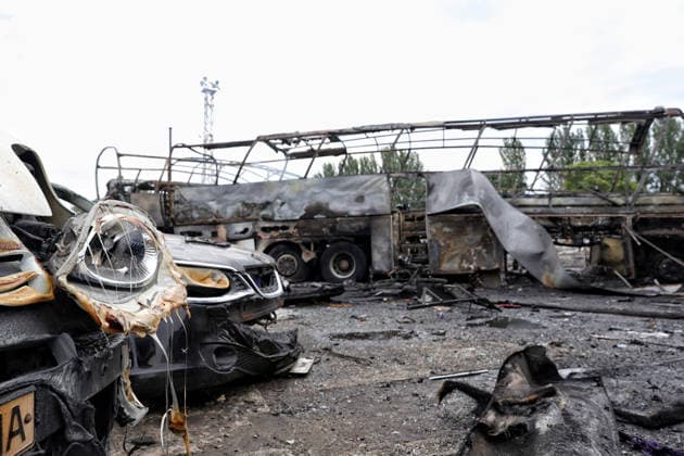 RECORD DATE NOT STATED Buses destroyed in a Russian attack are seen at a bus depot in Odesa, Ukraine, on July 13, 2026. Russian forces launched a missile and drone attack on the city on the morning of July 13, damaging a transport company, private houses and a sanatorium building. Four people, including a five-year-old girl, were injured (Photo by Nina Liashonok Ukrinform) Russian attack damages bus depot in Odesa  Copyright: xNinaxLiashonokx