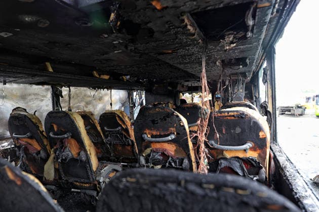 RECORD DATE NOT STATED The burned interior of a bus destroyed in a Russian attack is seen at a bus depot in Odesa, Ukraine, on July 13, 2026. Russian forces launched a missile and drone attack on the city on the morning of July 13, damaging a transport company, private houses and a sanatorium building. Four people, including a five-year-old girl, were injured(Photo by Nina Liashonok Ukrinform) Russian attack damages bus depot in Odesa  Copyright: xNinaxLiashonokx