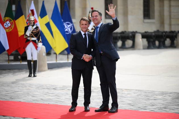 President Macron Welcomes European Leaders At The Coalition Of The Willing Summit - Paris French President Emmanuel Macron welcomes 14th Secretary General of NATO, Mark Rutte ahead the Coalition Of The Willing Summit in Paris, France on July 13, 2026. Photo by Eliot Blondet ABACAPRESS.COM Paris France  Copyright: xBlondetxEliot ABACAx