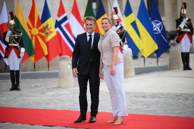 President Macron Welcomes European Leaders At The Coalition Of The Willing Summit - Paris French President Emmanuel Macron welcomes Danish Prime Minister, Mette Frederiksen ahead the Coalition Of The Willing Summit in Paris, France on July 13, 2026. Photo by Eliot Blondet ABACAPRESS.COM Paris France  Copyright: xBlondetxEliot ABACAx