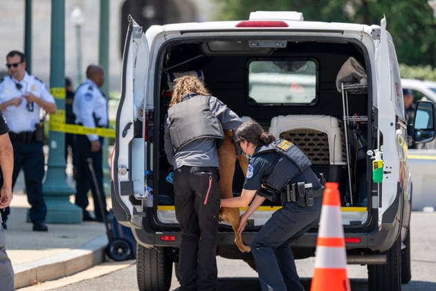 July 13, 2026, Us Capitol, Dc, United States: US Capitol Police inspect a vehicle after a man with a gun and dog entered a restricted area in Washington, D.C. on July 13, 2026. The man and dog were taken into custody. Us Capitol United States  - ZUMAl312 20260713_znp_l312_003 Copyright: xAndrewxLeydenx