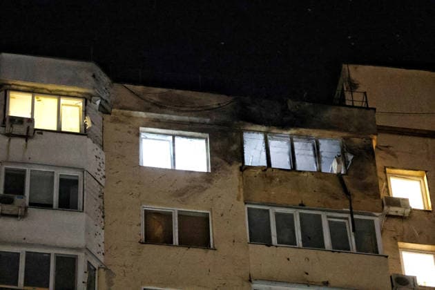 RECORD DATE NOT STATED Russian Drone Strike Damages Residential Building - Ukraine The charred upper floors of a residential building are seen after a Russian drone attack in Odesa, Ukraine, on July 12, 2026 (Photo by Nina Liashonok Ukrinform ABACAPRESS.COM) Odesa Ukraine  Copyright: xLyashonokxNina Ukrinform ABACAx
