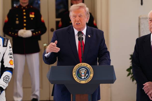 July 13, 2026, Washington, District Of Columbia, USA: United States President Donald J Trump makes remarks as he hosts top IndyCar drivers at the White House in Washington, DC, USA, to promote the inaugural Freedom 250 Grand Prix on Monday, July 13, 2026. The race will be held in DC on August 22-23, 2026 Washington USA  - ZUMAs152 20260713_faa_s152_003 Copyright: xAaronxSchwartzx-xPoolxviaxCNPx