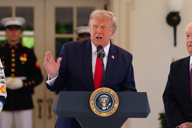 President Donald Trump makes remarks while hosting top IndyCar drivers at the White House in Washington, DC to promote the inaugural Freedom 250 Grand Prix on Monday, July 13, 2026. The race will be held in DC on August 22-23, 2026.  WASP20260713107 AaronxSchwartz