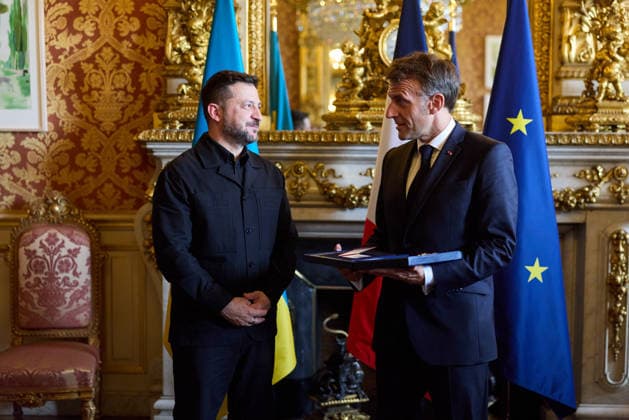 Zelenskyy meets Macron ahead of the Integrated Anti-Ballistic Missile Coalition meeting and the summit of the Coalition of the Willing President of Ukraine Volodymyr Zelenskyy meets French president Emmanuel Macron ahead of the Integrated Anti-Ballistic Missile Coalition meeting and the summit of the Coalition of the Willing in Paris, France on 13 July 2026, Credit:Office of the President of Ukraine B66 Avalon Paris, France  Copyright: xOfficexofxthexPresidentxofxUkrainex xB66x xAvalonx 1116360470