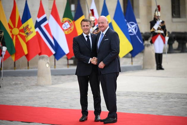 Emmanuel Macron, President of the French Republic, welcomes European leaders to the Coalition of the Willing Summit at the Hôtel des Invalides on July 13, 2026. Eliot Blondet Pool Abaca French President Emmanuel Macron welcomes Austrian Chancellor Christian Stocker ahead of the Coalition of the Willing Summit in Paris, France on July 13, 2026. Photo by Eliot Blondet, ABACAPRESS.COM, Paris, France  Copyright: xEliotxBlondetx xPoolx xBestimagexEliotxBlondetx xPoolx xBestimagex