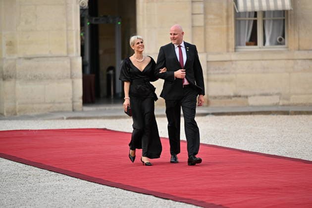 Coalition of the Willing Leaders Summit on Ukraine PARIS, FRANCE - JULY 13: Latvian Prime Minister Andris Kulbergs and his wife, Anna Kulberga arrive for a dinner of the Coalition of the Willing on Ukraine at The Elysee Presidential Palace in Paris, France, on July 13, 2026. Mustafa Yalcin Anadolu Paris France. Editorial use only. Please get in touch for any other usage.  Copyright: x2026xAnadoluxMustafaxYalcinx
