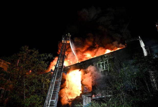 RECORD DATE NOT STATED Firefighters with the State Emergency Service of Ukraine extinguish a fire from an aerial ladder at a house following a nighttime Russian drone attack in Zaporizhzhia, Ukraine, on July 12, 2026. Six people, including a 15-year-old boy, were injured in the attack (Photo by Dmytro Smolienko Ukrinform) Nighttime Russian drone strike hits Zaporizhzhia  Copyright: xDmytroxSmolienkox