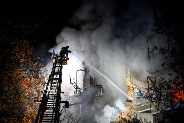 RECORD DATE NOT STATED Firefighters with the State Emergency Service of Ukraine extinguish a fire from an aerial ladder at a house following a nighttime Russian drone attack in Zaporizhzhia, Ukraine, on July 12, 2026. Six people, including a 15-year-old boy, were injured in the attack (Photo by Dmytro Smolienko Ukrinform) Nighttime Russian drone strike hits Zaporizhzhia  Copyright: xDmytroxSmolienkox