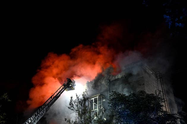 RECORD DATE NOT STATED Firefighters with the State Emergency Service of Ukraine extinguish a fire from an aerial ladder at a house following a nighttime Russian drone attack in Zaporizhzhia, Ukraine, on July 12, 2026. Six people, including a 15-year-old boy, were injured in the attack (Photo by Dmytro Smolienko Ukrinform) Nighttime Russian drone strike hits Zaporizhzhia  Copyright: xDmytroxSmolienkox