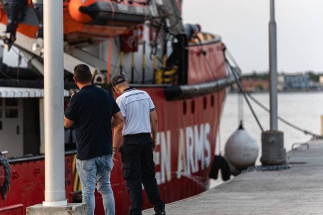 July 13, 2026, Ravenna, Italy: RAVENNA, ITALY - JULY 13, 2026 : The humanitarian vessel Open Arms, operated by the Spanish NGO of the same name, arrives at the port of Ravenna carrying 16 people rescued in the central Mediterranean, including seven unaccompanied minors. Disembarkation and initial reception procedures take place at the Fabbrica Vecchia quay in Marina di Ravenna, under the coordination of local authorities, medical personnel and organisations involved in migrant assistance. The arrival marks the first time the Open Arms has docked in the port of Ravenna. Ravenna Italy  - ZUMAq101 20260713_zna_q101_190 Copyright: xSilviaxCasadeix