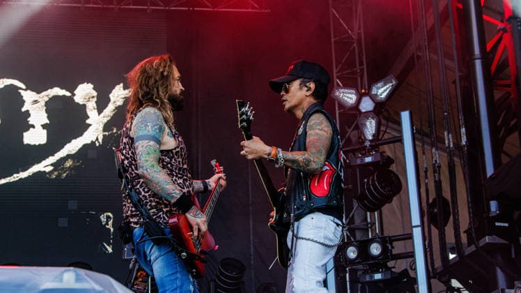 July 12, 2026, Edmonton, Alberta, Canada: Kelly LeMieux and Steve Ducanney (aka Stevie D). from California hard rock band Buck Cherry perform at Rockin Thunder in Edmonton. Edmonton Canada - ZUMAs197 20260712_aaa_s197_401 Copyright: xRonxPalmerx