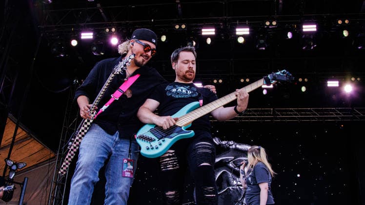 Local Alberta band Chilio opens day 2 of the Rockin Thunder Edmonton stage - 12 Jul 2026 John Jean, (Lead guitarist) and James Alexander (bass guitarist) from Alberta based band, Chilio perform at Rockin Thunder in Edmonton and winning a spot on the main stage in Battle of the Bands. Calgary Based Rock Band, Chilio won the Battle of the Bands which included a spot on the Main Stage at Rockin Thunder Edmonton opening for Creed on Day 2 of the Festival Edmonton Canada Copyright: xRonxPalmerx xSOPAxImagesx 2026_07_12Chilio850917
