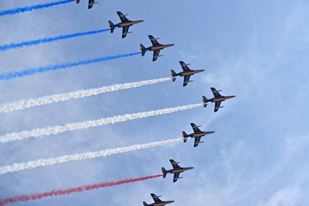Bastille Day military parade in Paris PARIS, FRANCE - JULY 14: The Patrouille de France (French Acrobatic Patrol) aircraft perform a spectacular flypast, releasing smoke trails in the colors of the French national flag during the traditional Bastille Day military parade on the Place de la Concorde in Paris, France on July 14, 2026. Mustafa Yalcin Anadolu Paris France. Editorial use only. Please get in touch for any other usage.  Copyright: x2026xAnadoluxMustafaxYalcinx