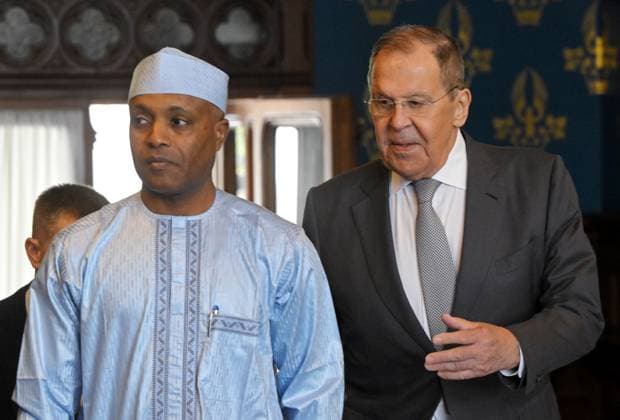 Russia Chad 9205199 14.07.2026 Chadian Foreign Minister Abdoulaye Sabre Fadoul and Russian Foreign Minister Sergey Lavrov arrive to attend a meeting in Moscow, Russia. Sergey Guneev Sputnik Moscow Russia  Copyright: xSergeyxGuneevx