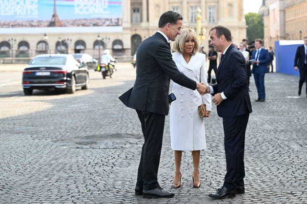 President Emmanuel Macron, Brigitte Macron, and officials at the July 14 military ceremony in Paris Jeanne Accorsini Pool Bestimage French Prime Minister Sébastien Lecornu and Brigitte Macron, wife of French President Emmanuel Macron, welcome NATO Secretary General Mark Rutte upon his arrival for the annual Bastille Day military parade at the Place de la Concorde in Paris, France, on July 14, 2026 ACCORSINIJEANNE accorsini0031 Credit Jeanne Accorsini SIPA 2607141046 Paris France  Copyright: xJeannexAccorsinix xPoolx xBestimagexJeannexAccorsinix xPoolx xBestimagex